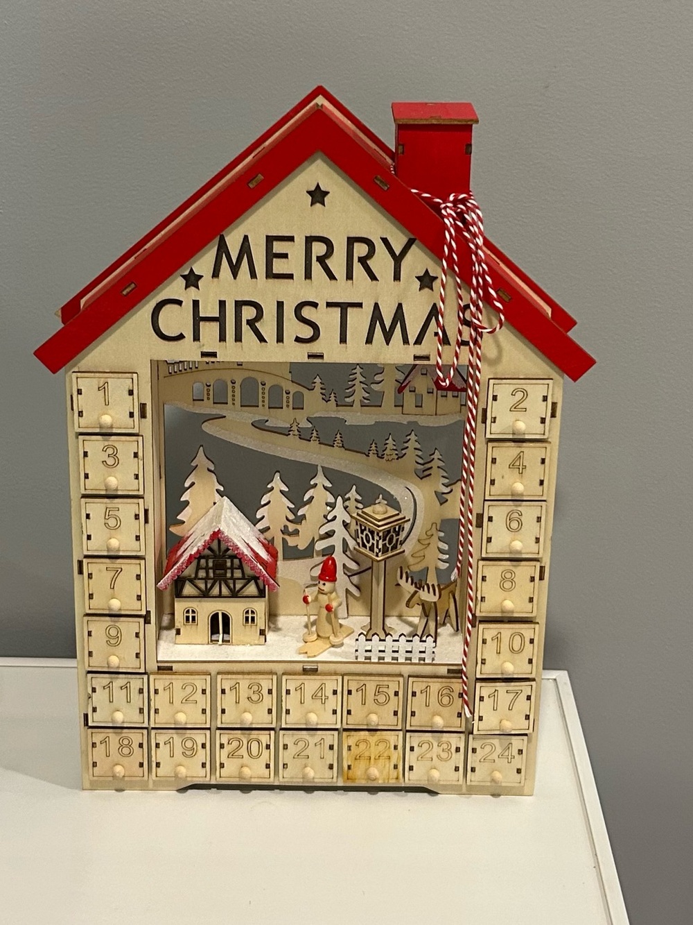 Wooden Drawer Advent House Calendar Chalet Creative Co-op